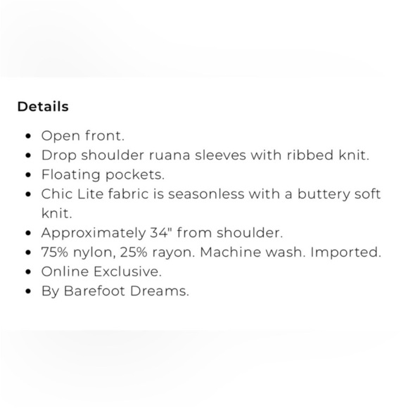 Barefoot Dreams Cozy Chic Lite Cliffside Wrap Cardigan O/S Black Graphite - Picture 8 of 9